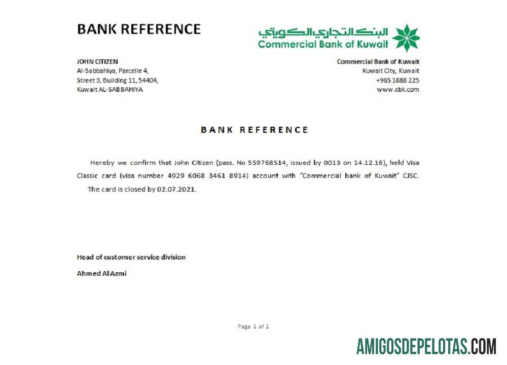 Referência de fechamento do banco comercial do Kuwait modelo